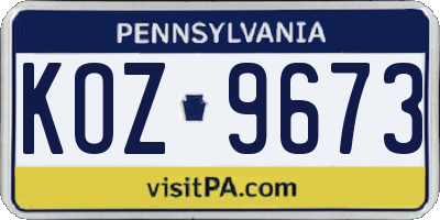 PA license plate KOZ9673