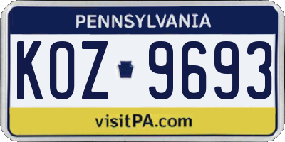 PA license plate KOZ9693