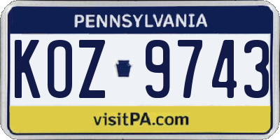 PA license plate KOZ9743