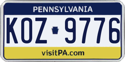 PA license plate KOZ9776