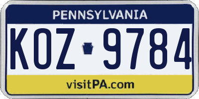 PA license plate KOZ9784