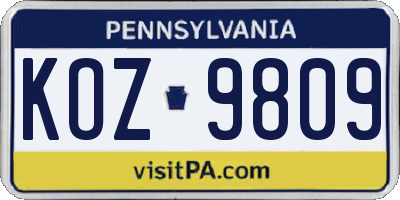 PA license plate KOZ9809