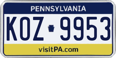 PA license plate KOZ9953