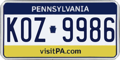 PA license plate KOZ9986