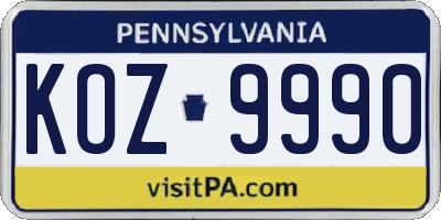 PA license plate KOZ9990