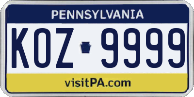 PA license plate KOZ9999