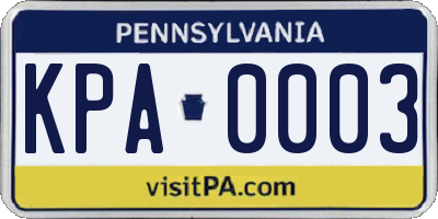PA license plate KPA0003