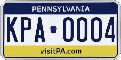 PA license plate KPA0004