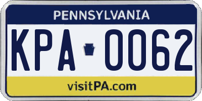 PA license plate KPA0062