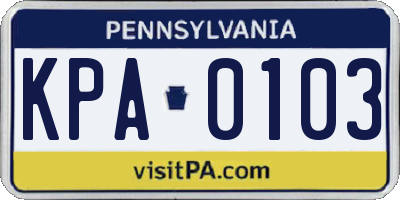 PA license plate KPA0103