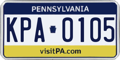 PA license plate KPA0105