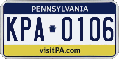 PA license plate KPA0106