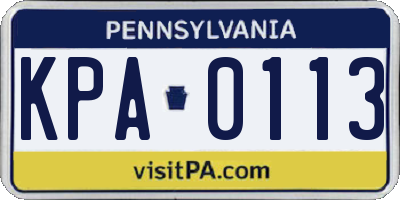 PA license plate KPA0113