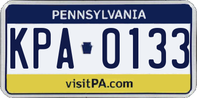 PA license plate KPA0133