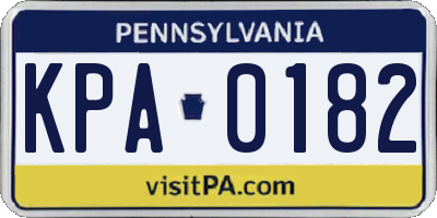 PA license plate KPA0182