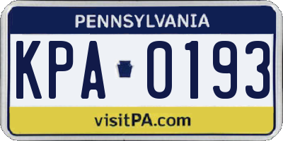 PA license plate KPA0193
