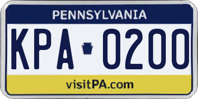 PA license plate KPA0200