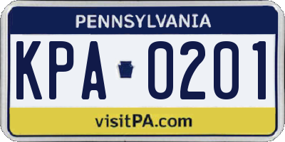 PA license plate KPA0201