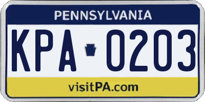 PA license plate KPA0203