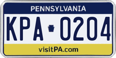 PA license plate KPA0204