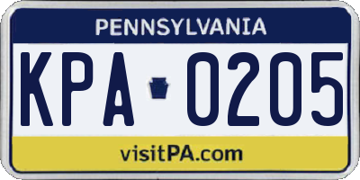 PA license plate KPA0205