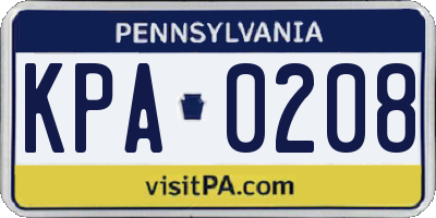 PA license plate KPA0208
