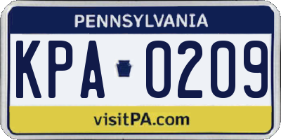PA license plate KPA0209