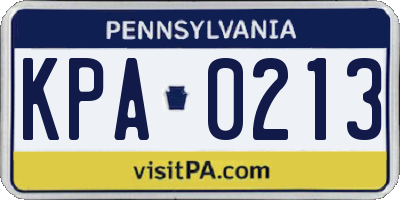 PA license plate KPA0213