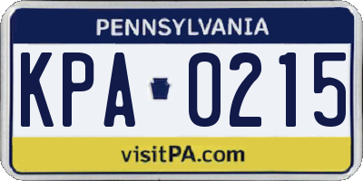 PA license plate KPA0215