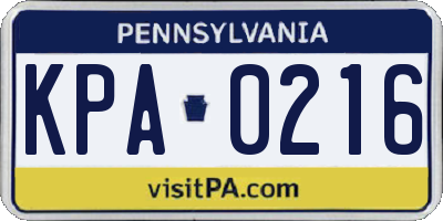 PA license plate KPA0216
