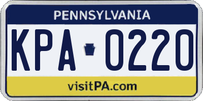PA license plate KPA0220
