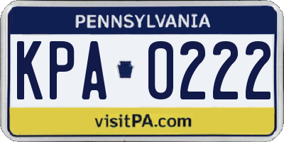 PA license plate KPA0222
