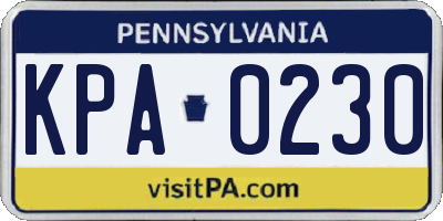 PA license plate KPA0230