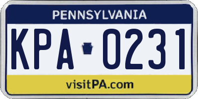 PA license plate KPA0231