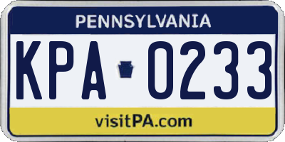 PA license plate KPA0233