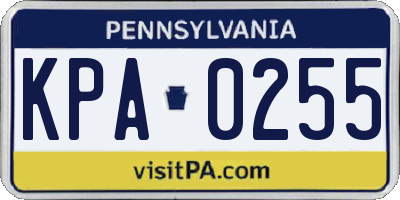 PA license plate KPA0255