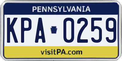PA license plate KPA0259