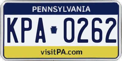 PA license plate KPA0262