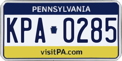 PA license plate KPA0285