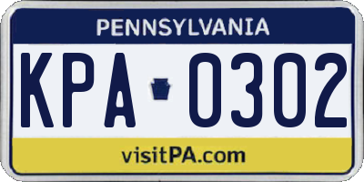 PA license plate KPA0302