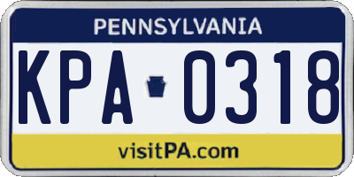 PA license plate KPA0318