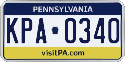 PA license plate KPA0340