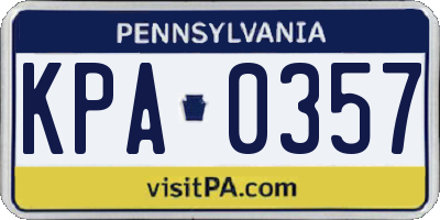 PA license plate KPA0357
