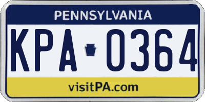 PA license plate KPA0364