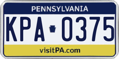 PA license plate KPA0375
