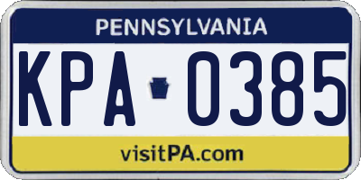 PA license plate KPA0385