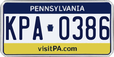 PA license plate KPA0386