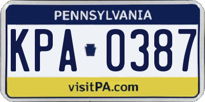 PA license plate KPA0387