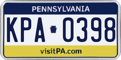 PA license plate KPA0398