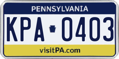 PA license plate KPA0403